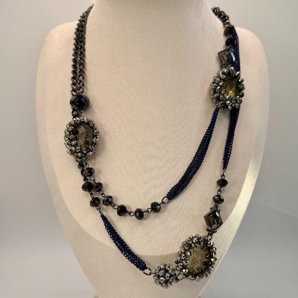 Vera Wang Gunmetal Beaded Multi-Strand Statement Necklace - Approx. 50" Long